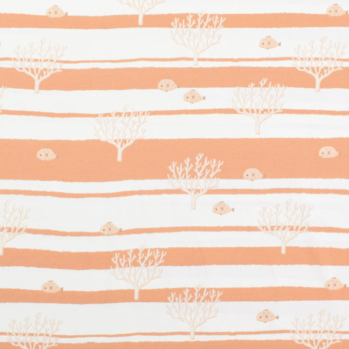 Tissu jersey de coton Ocean Dreams Corail Bord de mer chic, blanc cassé