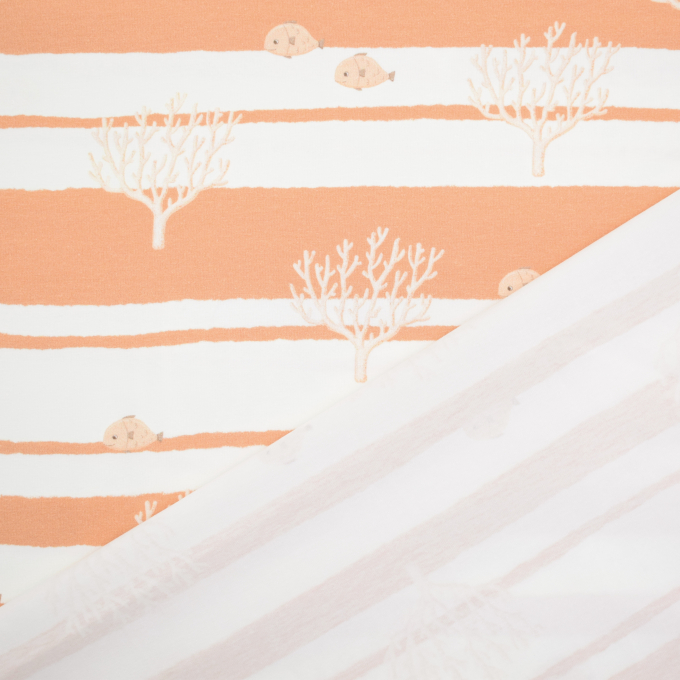 Tissu jersey de coton Ocean Dreams Corail Bord de mer chic, blanc cassé
