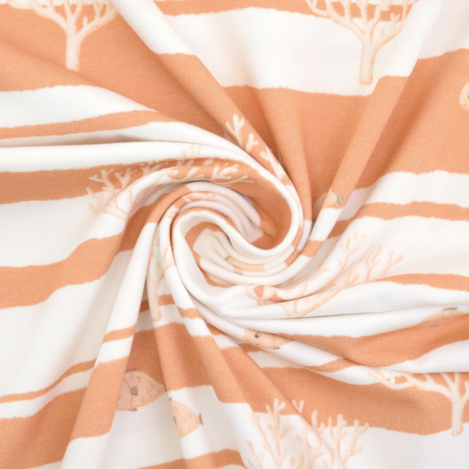 Tissu jersey de coton Ocean Dreams Corail Bord de mer chic, blanc cassé