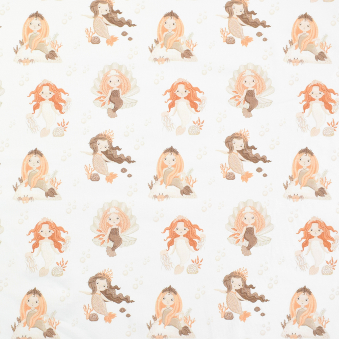 Tissu jersey de coton Ocean Dreams Sirènes Bord de mer chic, blanc cassé
