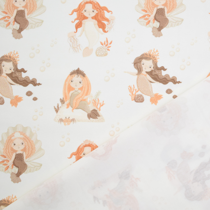 Tissu jersey de coton Ocean Dreams Sirènes Bord de mer chic, blanc cassé