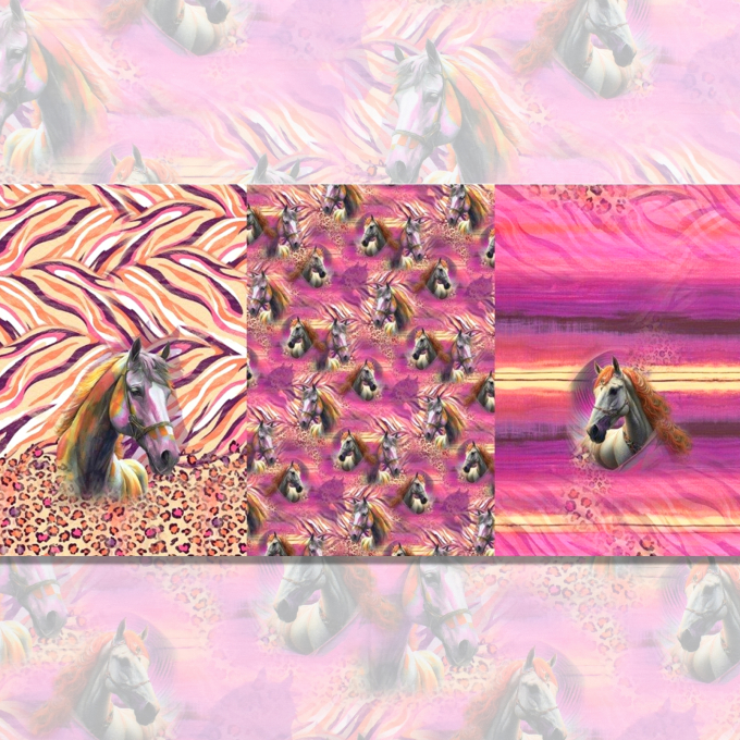 Baumwolljersey Panel Fancy Horses, 150 x 75 cm