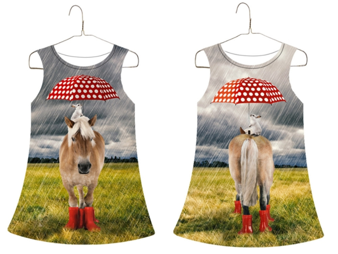 Katoen jersey Paneel horse in rain, 150 x 90 cm