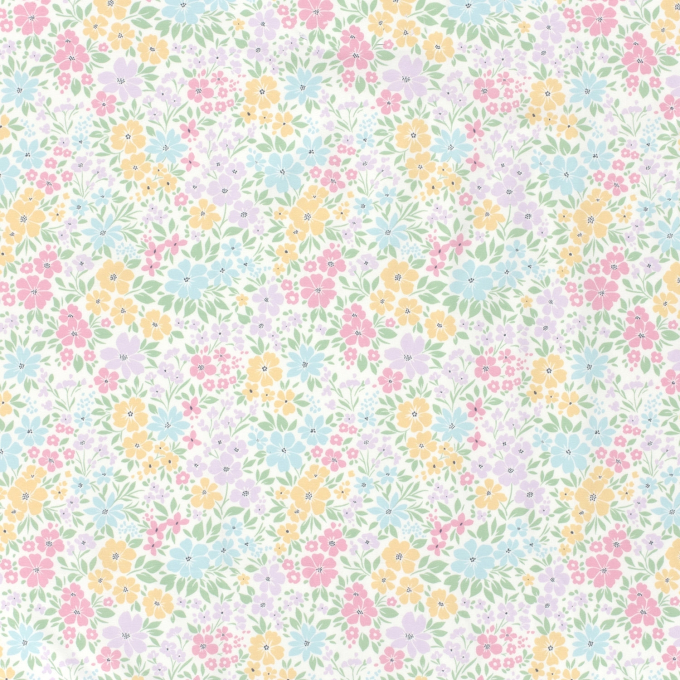 Tissu jersey de coton Fleurs pastel, blanc cassé