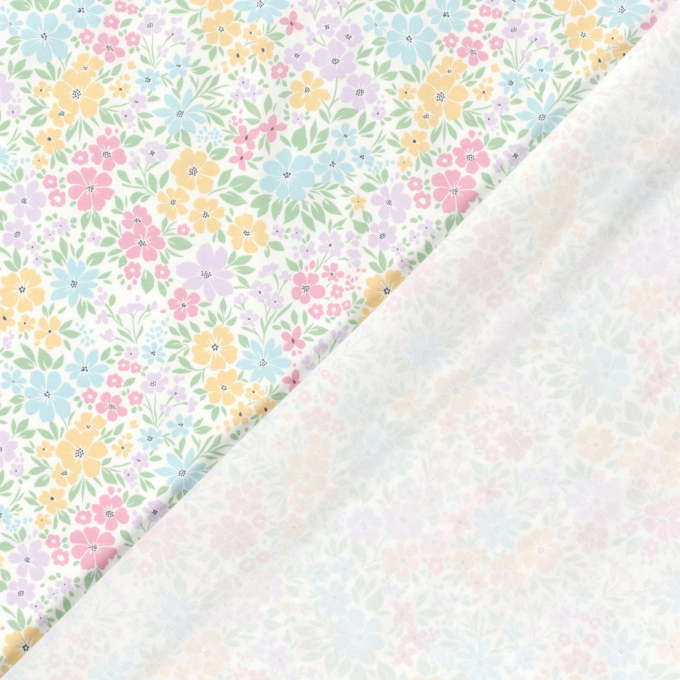 Tissu jersey de coton Fleurs pastel, blanc cassé