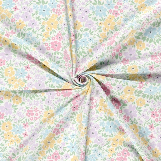 Tissu jersey de coton Fleurs pastel, blanc cassé