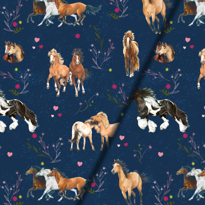 Katoenen jersey Pferdefreunde Paneel Galopp-Duo Allover 150 x 70 cm