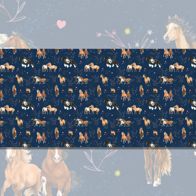 Katoenen jersey Pferdefreunde Paneel Galopp-Duo Allover 150 x 70 cm