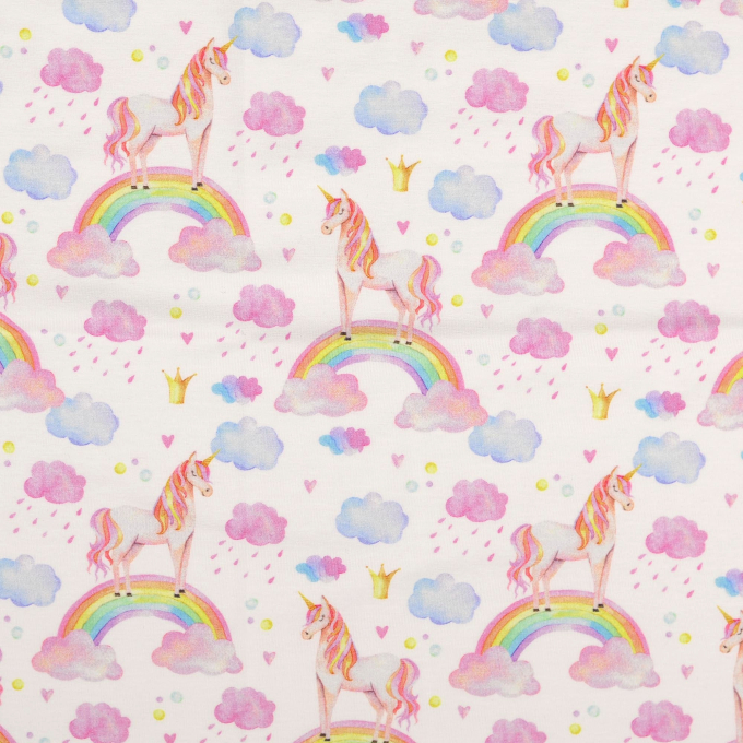 Baumwolljersey Rainbow Unicorn, wollweiß