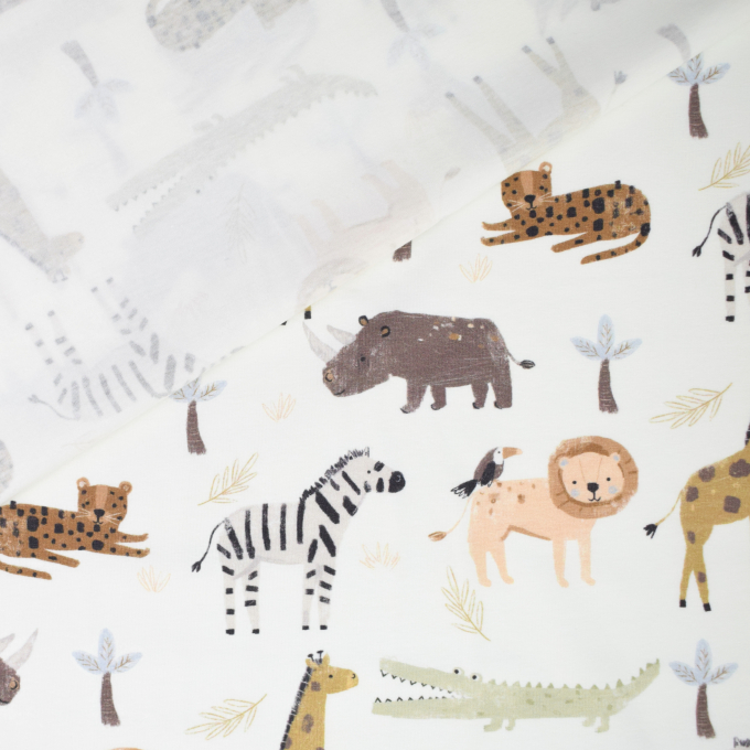 Baumwolljersey Safari Animals, wollweiß
