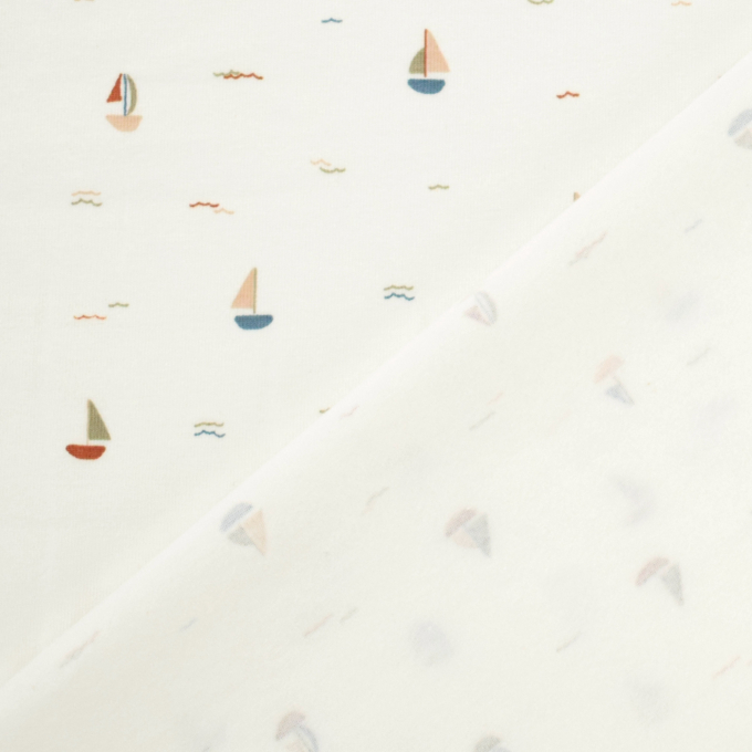 Tissu jersey de coton bateaux voiliers Sailboat, blanc cassé