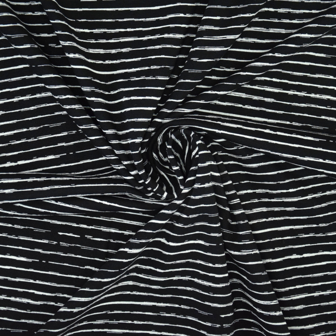 Tissu jersey de coton à rayures scratchy stripes, noir