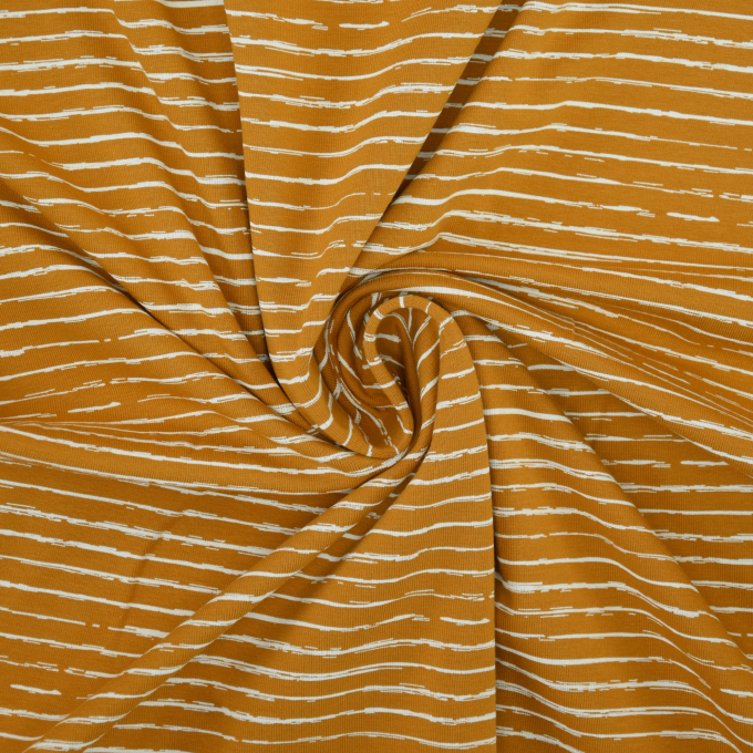 Katoenjersey scratchy stripes, mosterdgeel