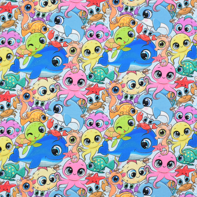 Baumwolljersey Sea Animals, multicolor