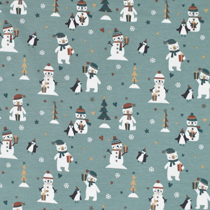 Katoenjersey Little Snowman, oudmintgroen