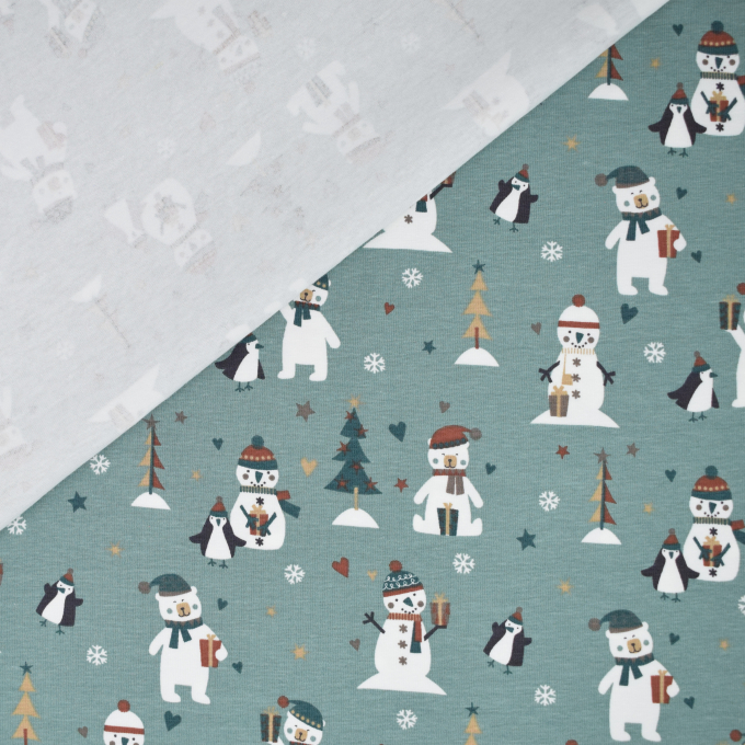 Katoenjersey Little Snowman, oudmintgroen