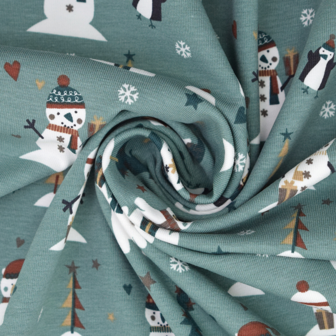 Katoenjersey Little Snowman, oudmintgroen