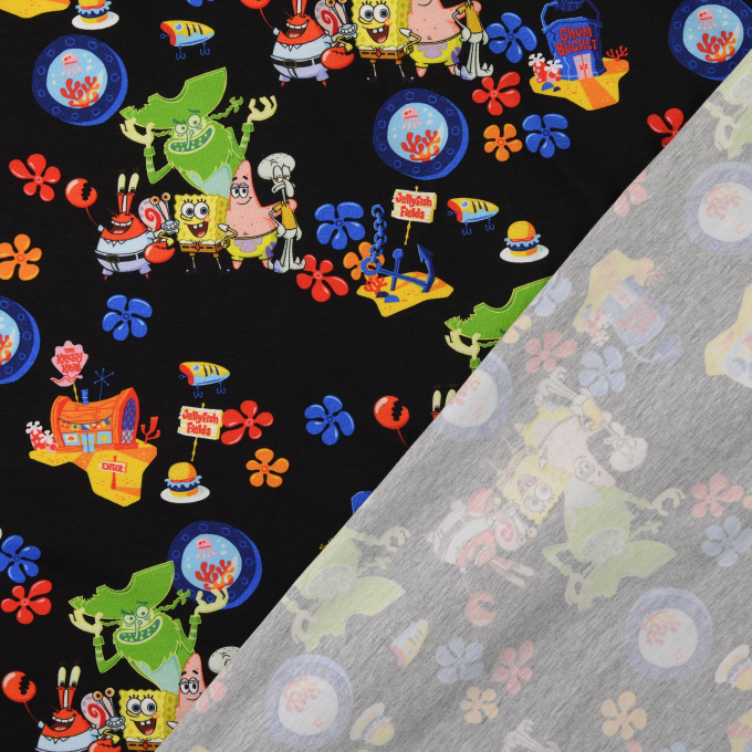 Baumwolljersey Spongebob Schwammkopf Bikini Bottom, schwarz