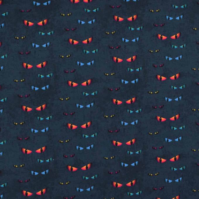 Tissu jersey de coton Spooky Eyes, bleu foncé