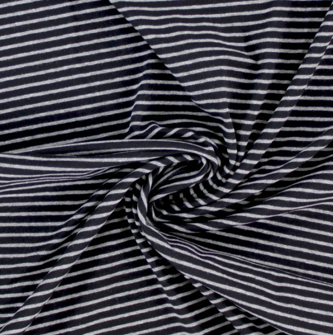 Tissu jersey de coton Rayures noir, gris