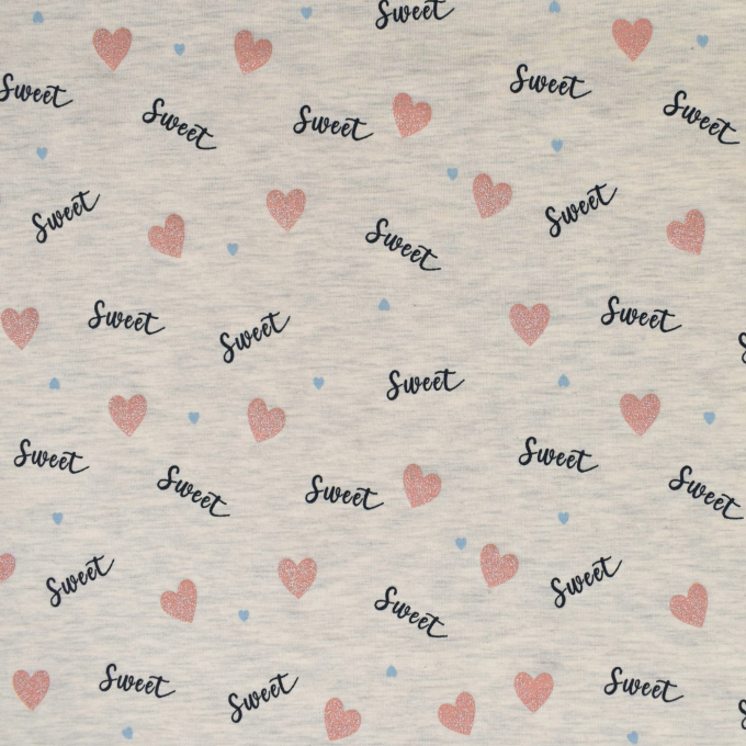 Tissu jersey de coton Coeurs Sweetheart, blanc écru chiné