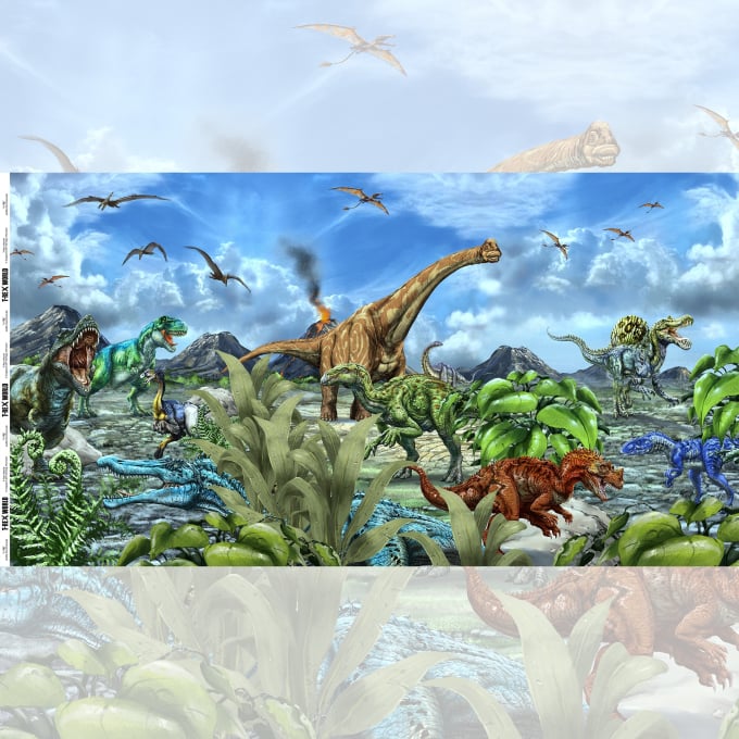 Baumwolljersey T-Rex World Panel Dino Place 150 x 70 cm