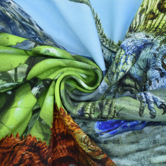Baumwolljersey T-Rex World Panel Dino Place 150 x 70 cm