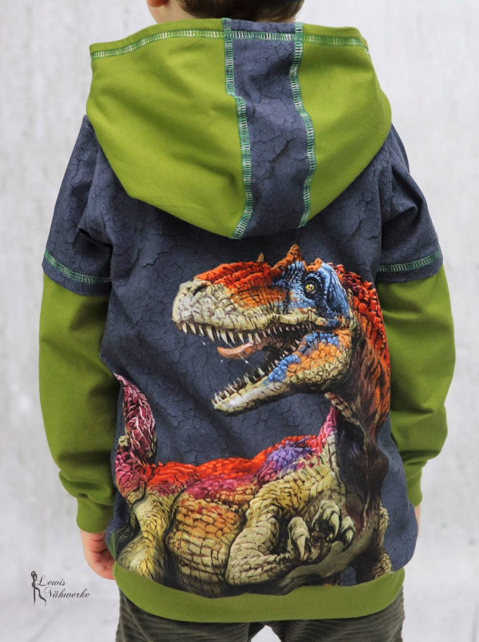 Tissu jersey coton panneau dinosaure T-Rex World Allosaurus, 150 x 70 cm