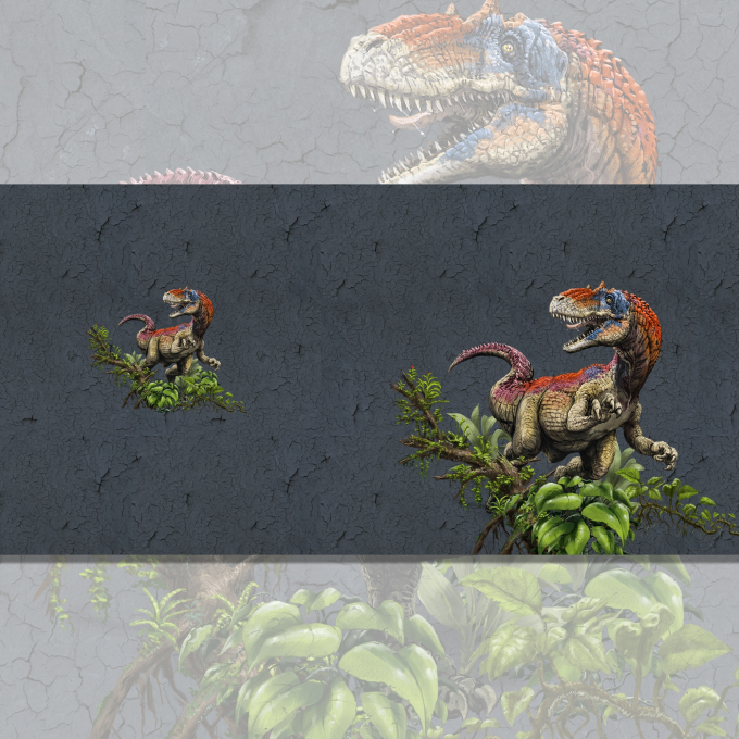 Tissu jersey coton panneau dinosaure T-Rex World Allosaurus, 150 x 70 cm