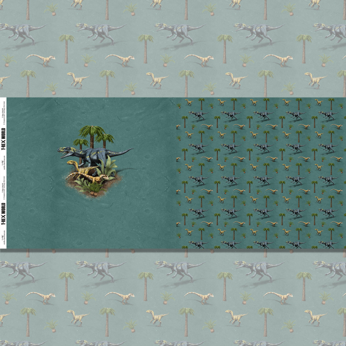 Cotton jersey T-Rex World Panel Hererassaurus 160 x 70 cm