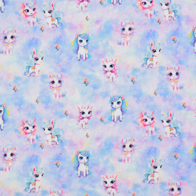 Tissu jersey de coton Licorne Unicorn, bleu clair