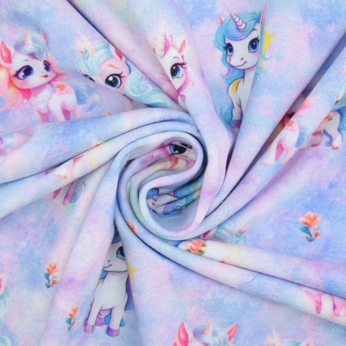 Tissu jersey de coton Licorne Unicorn, bleu clair