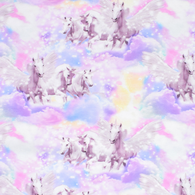 Katoenjersey Unicorn Clouds, blauwpaars
