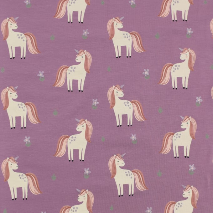 Katoenjersey Unicorn Love, mauve