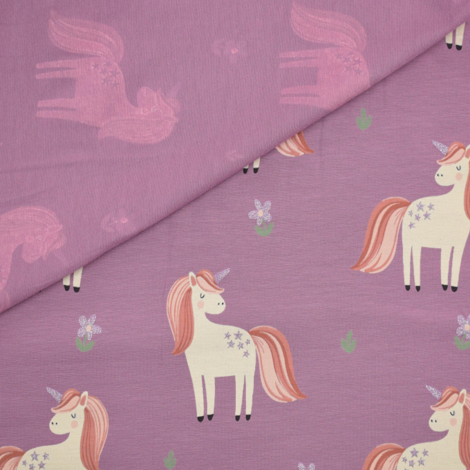 Katoenjersey Unicorn Love, mauve