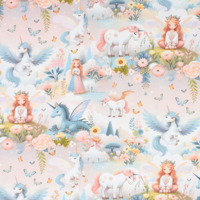 Tissu jersey de coton Licornes Unicorns, abricot