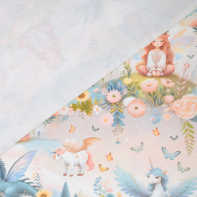 Tissu jersey de coton Licornes Unicorns, abricot