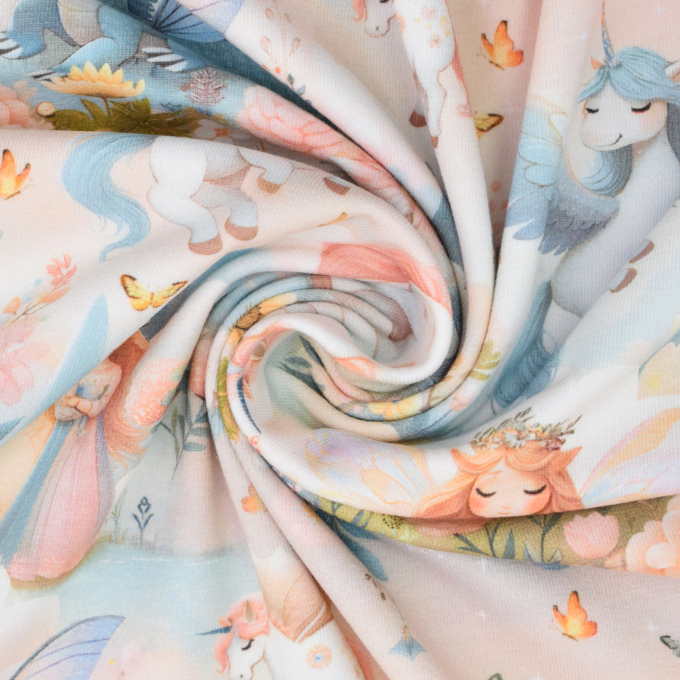 Tissu jersey de coton Licornes Unicorns, abricot