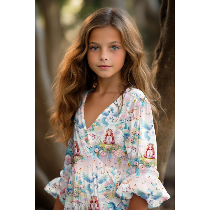 Tissu jersey de coton Licornes Unicorns, abricot