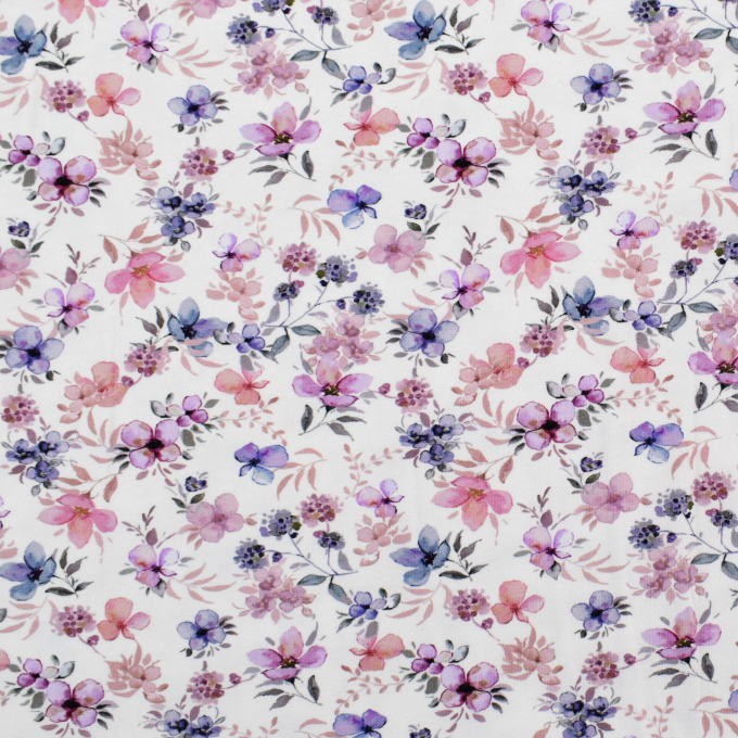 Katoenjersey Vintage Flowers, gebroken wit