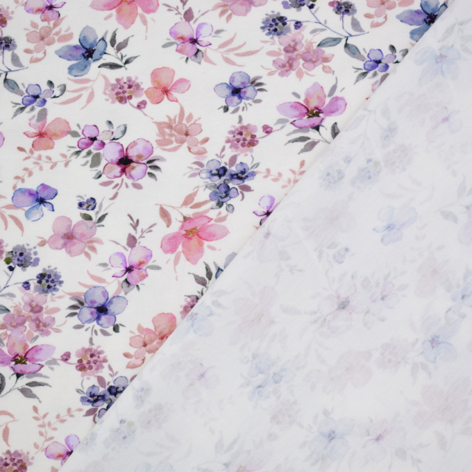Katoenjersey Vintage Flowers, gebroken wit
