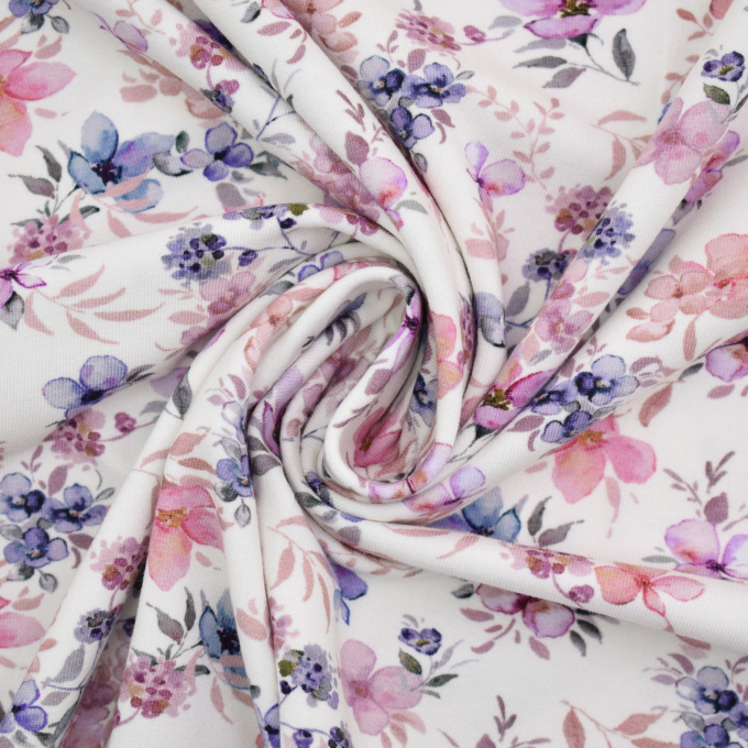 Katoenjersey Vintage Flowers, gebroken wit