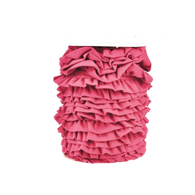 Katoenen jersey volantband, roze
