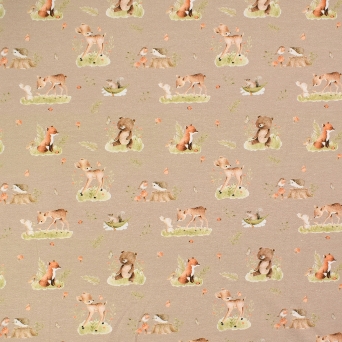 Katoenjersey bosdieren, beige