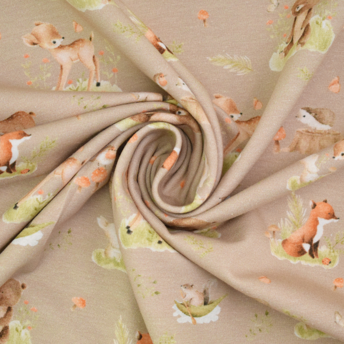 Katoenjersey bosdieren, beige