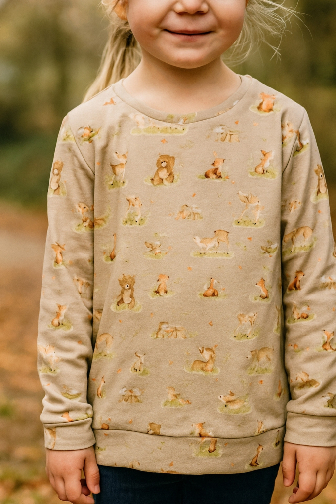 Katoenjersey bosdieren, beige