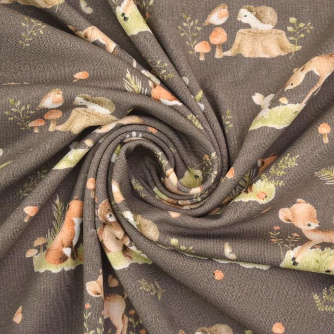 Baumwolljersey Waldtiere, taupe