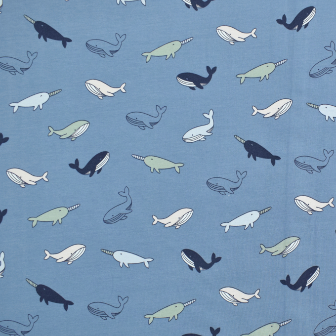 Baumwolljersey Whales Poppy, jeansblau
