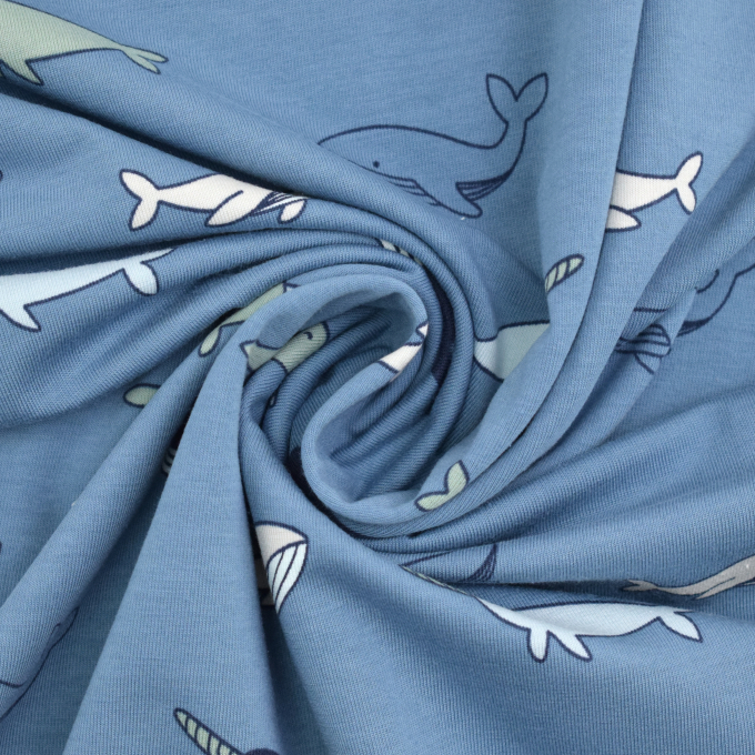 Baumwolljersey Whales Poppy, jeansblau