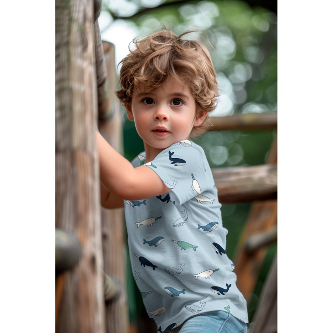 Baumwolljersey Whales Poppy, jeansblau